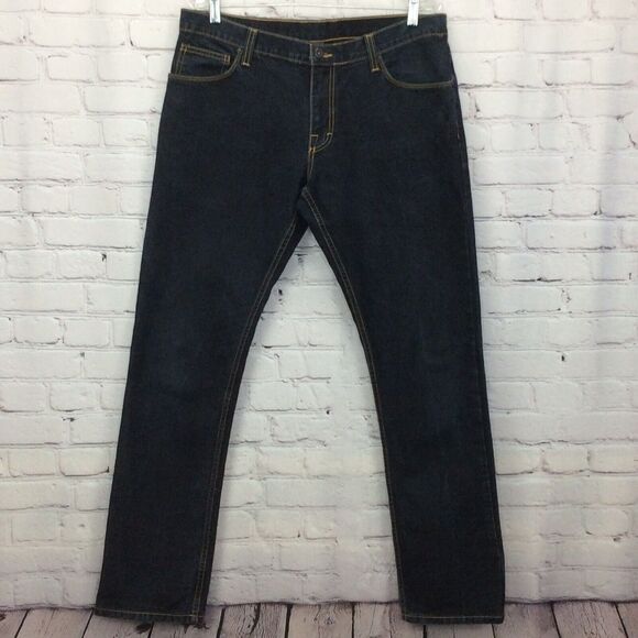 Rank Brand Jeans Men’s Sz 34x32 Dark Wash Stretch Flap Back Pockets Made In USA - Picture 1 of 11